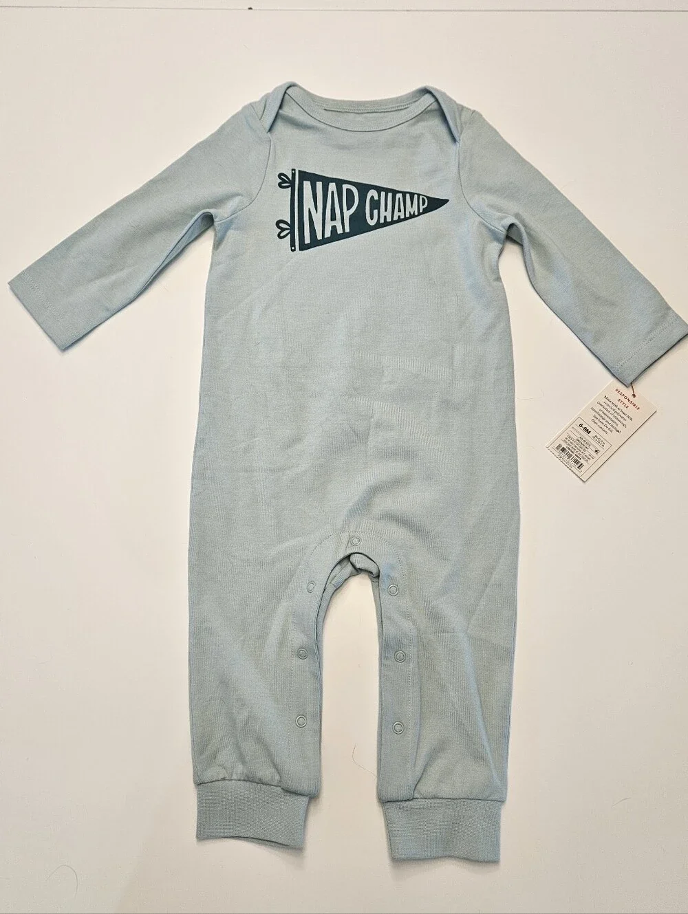Cat & Jack Nap Champ Light Green Long-Sleeve Baby One-Piece